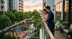 Ảnh minh họa gia đình trẻ trong không gian sống tại Happy Home Tràng Cát